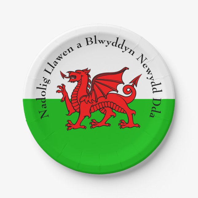 Edit Text Welsh Flag Red Dragon Christmas 7" Pappteller (Vorderseite)