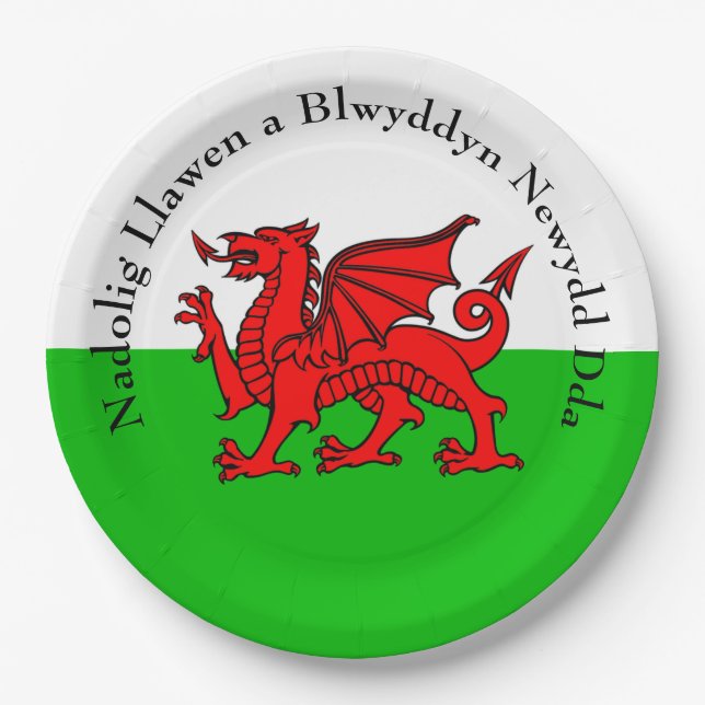 Edit Text Welsh Flag Red Dragon Christmas 9" Pappteller (Vorderseite)