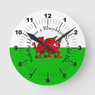 Edit Text Welsh Flag Red Dragon Christmas Runde Wanduhr
