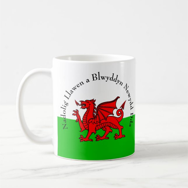 Edit Text Welsh Flag Red Dragon Weihnachten Kaffeetasse (Links)
