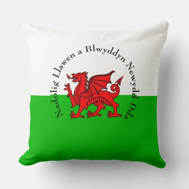 Edit Text Welsh Flag Red Dragon Weihnachten Kissen (Vorderseite)
