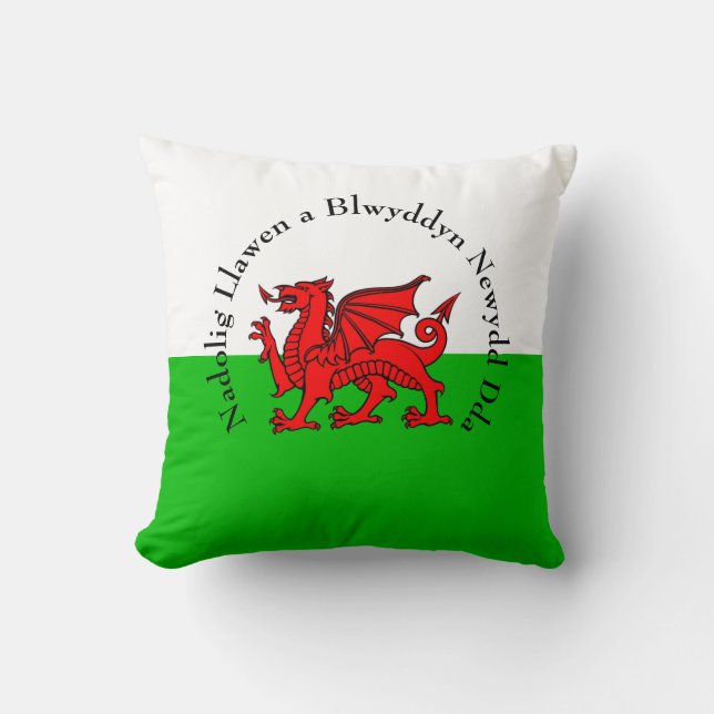 Edit Text Welsh Flag Red Dragon Weihnachten Kissen (Vorderseite)