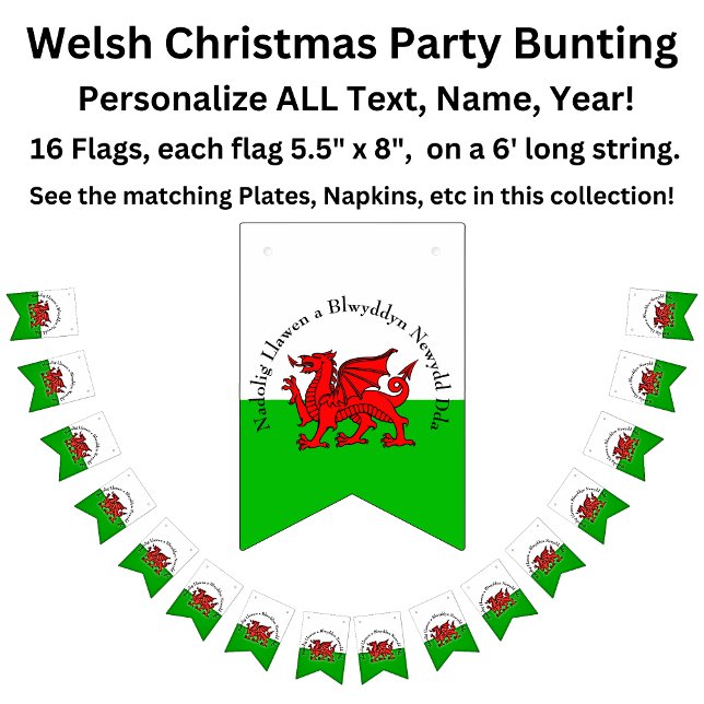 Edit Text Welsh Flag Red Dragon Weihnachtsjagd Wimpelkette (Von Creator hochgeladen)