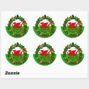 Edit Text Year Welsh Flag Red Dragon Weihnachten Runder Aufkleber