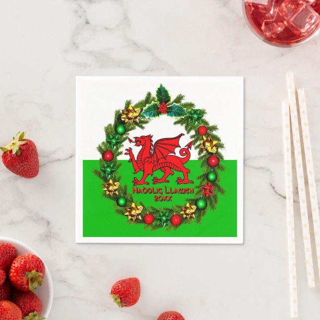 Edit Text Year Welsh Flag Red Dragon Weihnachten Serviette (Beispiel)