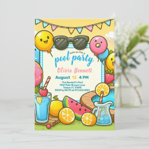 Editab PoolParty Geburtstag für Kinder Spaß Sommer Einladung