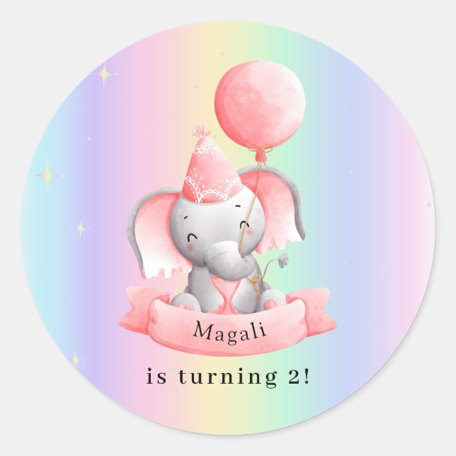 Editable 2nd Birthday Sticker Cute Elephant (Vorderseite)