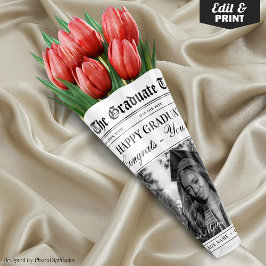 Editable Abschluss Newspaper Blume Bouquet Geschenkpapier Set