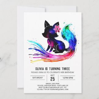 Editable Adorable Fox Digital Girl Birthday Einladung