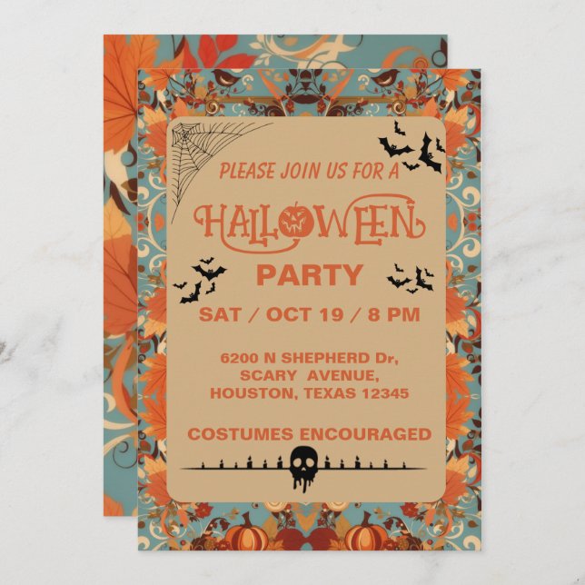 Editable Adult Halloween-Party Einladung (Vorne/Hinten)