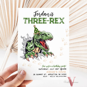 Editable AGE T-Rex Green Dinosaurier Birthday Einladung