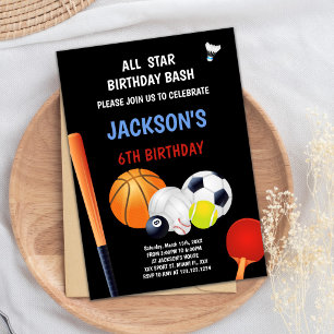 Editable All-Star Boys Athletic Party laden Sie ei Einladung
