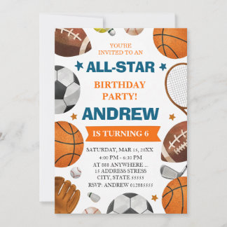 Editable All Star Sports Birthday Invitation Einladung