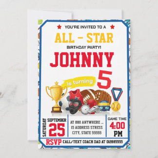 Editable All Star Sports Birthday Party Invitation Einladung
