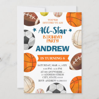 Editable All Star Sports - Einladung zum Geburtsta