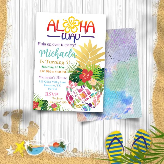Editable Aloha Kids's Birthday Einladung (Von Creator hochgeladen)