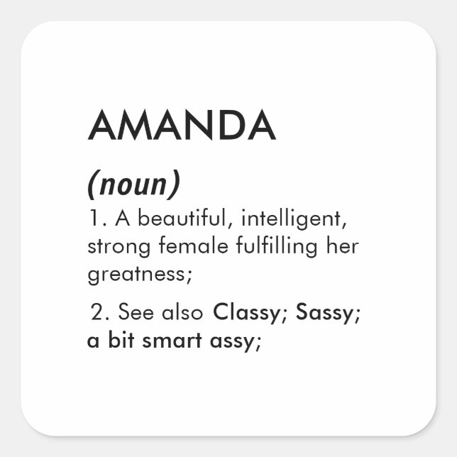 Editable Amanda name definition, custom name Quadratischer Aufkleber (Vorderseite)