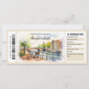 Editable Amsterdam Boarding Pass Flugzeug Ticket Einladung