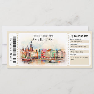 Editable Amsterdam Boarding Pass Flugzeug Ticket Einladung