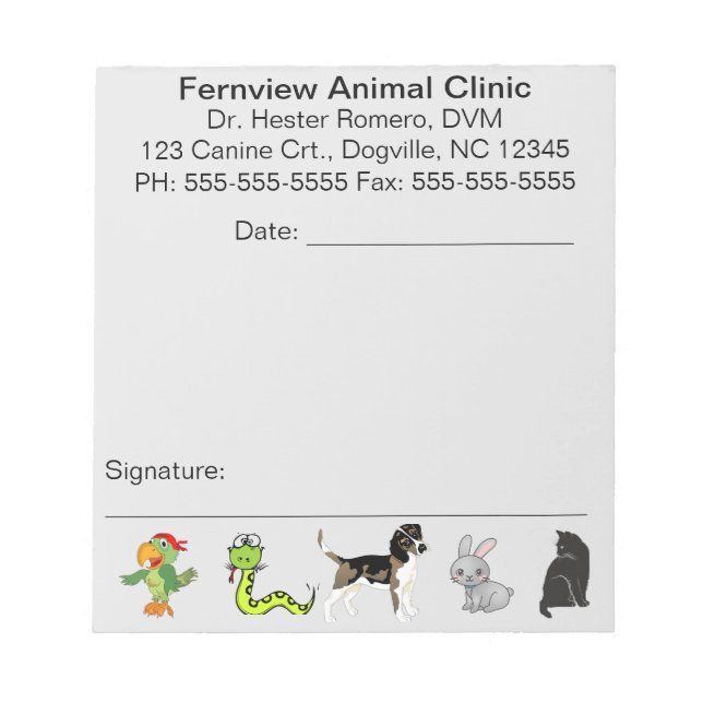 Editable Animal Clinic Notepad Notizblock (Vorderseite)