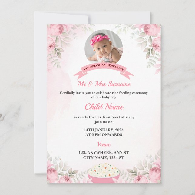 Editable Annaprashan Invitation Card Girl Einladung (Vorderseite)