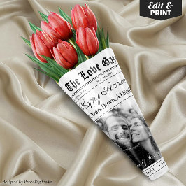 Editable Anniversary Newspaper Blume Bouquet Geschenkpapier Set