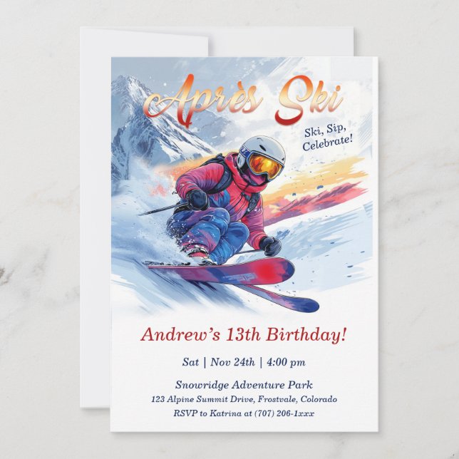 Editable Après Ski Birthday Party Template Einladung (Vorderseite)