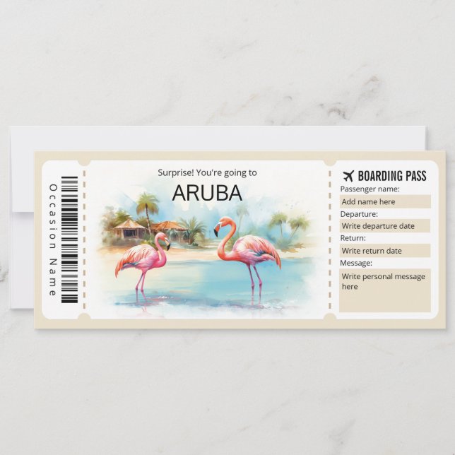 Editable Aruba Flugzeug Ticket Boarding Pass Einladung (Vorderseite)