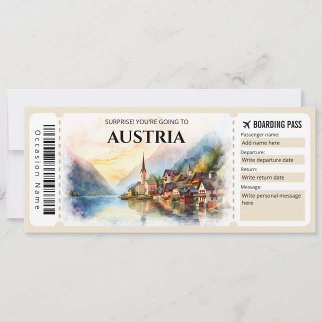 Editable Austria Flugzeug Boarding Pass Einladung (Vorderseite)