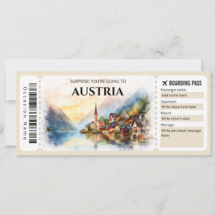 Editable Austria Flugzeug Boarding Pass Einladung