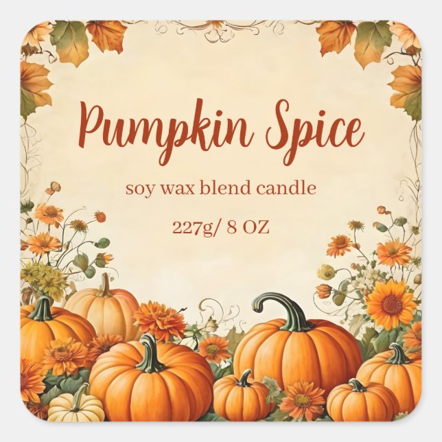 Editable Autumn Pumpkin Spice  Quadratischer Aufkleber (Vorderseite)