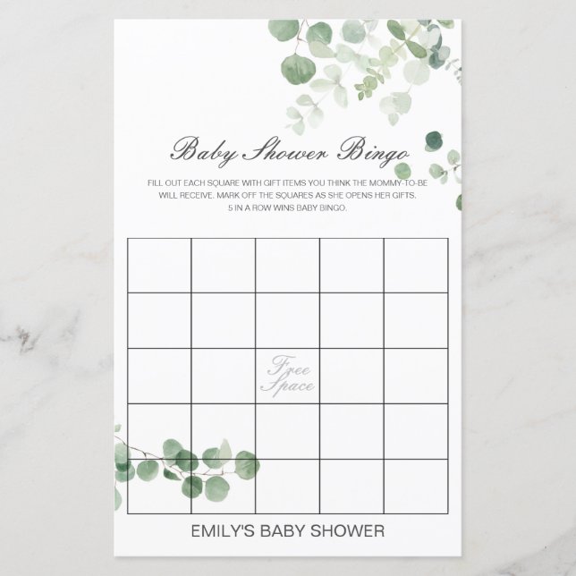 Editable Baby Bingo Baby Showgame PRINTED (Vorderseite)