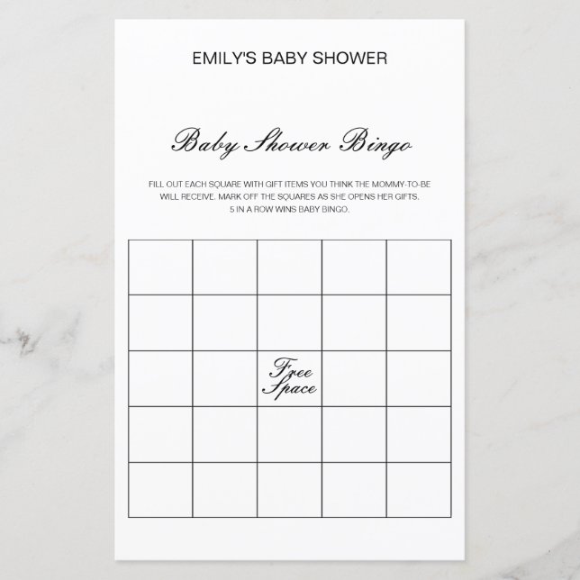 Editable Baby Bingo Baby Showgame PRINTED (Vorderseite)