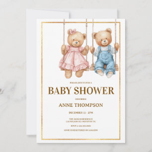 Editable Baby Dusche - Niedlicher Teddy Bear Einladung