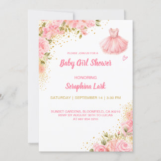 Editable Baby Girl Shower Pink Card für Mädchen Einladung