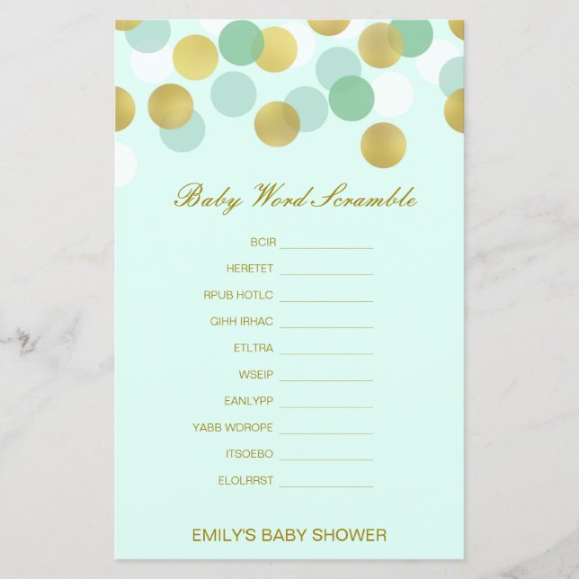 Editable Baby Word Scramble mit Antwort (Vorderseite)