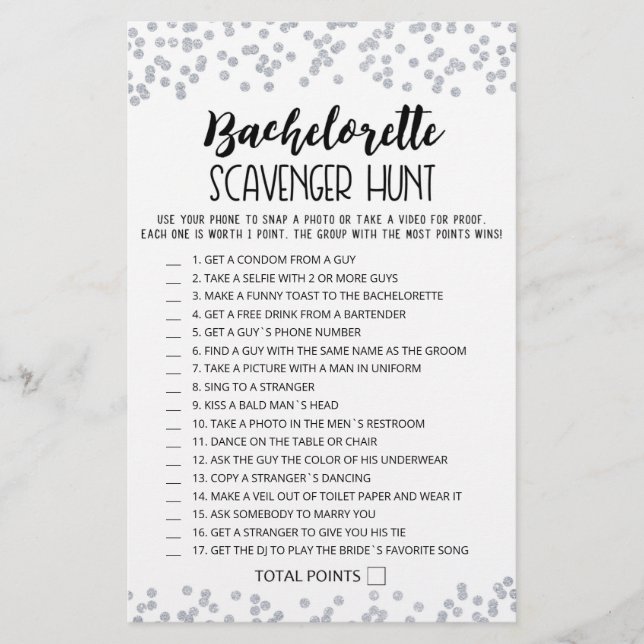 Editable Bachelorette Scavenger Jagdspiel (Vorderseite)
