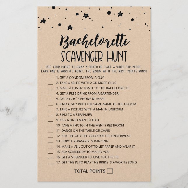 Editable Bachelorette Scavenger Jagdspiel (Vorderseite)