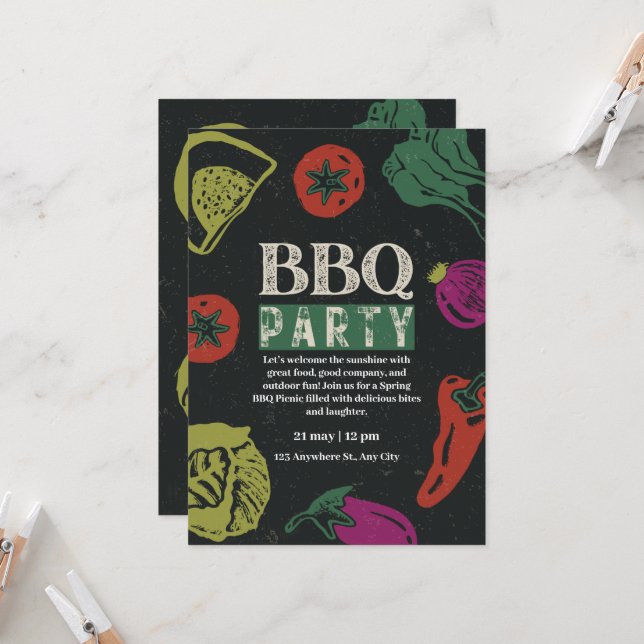 Editable Backyard BBQ Game Night Invitation  Einladung (Vorderseite/Rückseite Beispiel)