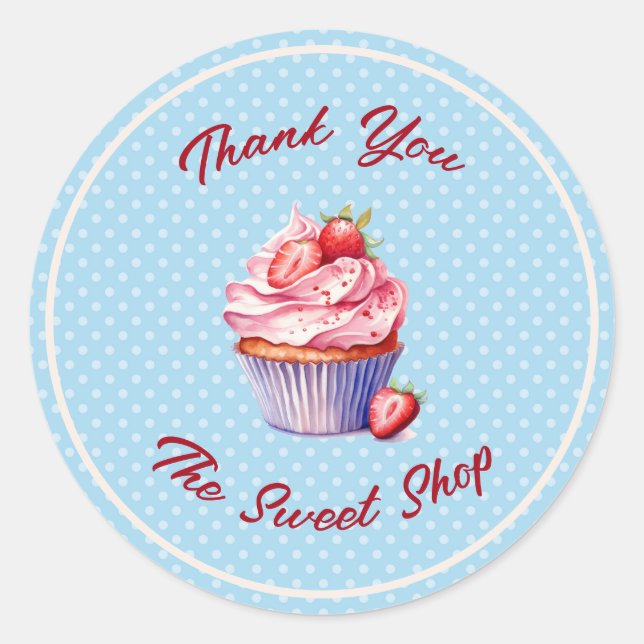Editable Bakery Thank You Stickers | Cupcake Logo  (Vorderseite)