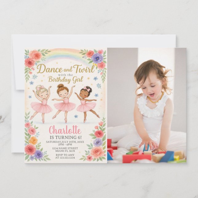 Editable Ballerina Birthday Einladung für Mädchen (Vorderseite)