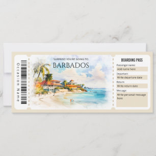 Editable Barbados Flugzeug Boarding Ticket Einladung