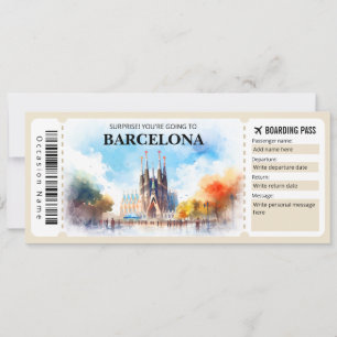 Editable Barcelona Spanien Flugzeug Boarding Pass Einladung
