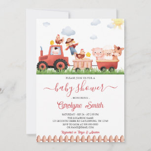 Editable Barnyard Farm Animals Baby Dusche Einladung