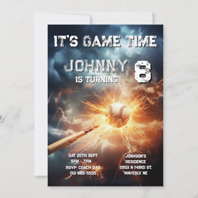 Editable Baseball Birthday Invitation Einladung (Vorderseite)