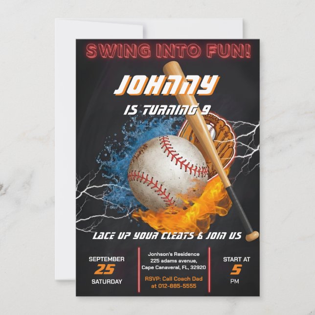 Editable Baseball Birthday Invitation Template Einladung (Vorderseite)