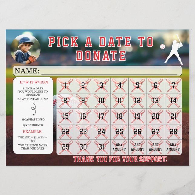 Editable Baseball Fundraiser Calendar  Einladung (Vorderseite)