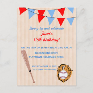 Editable Baseball Softball Geburtstag Einladungspostkarte