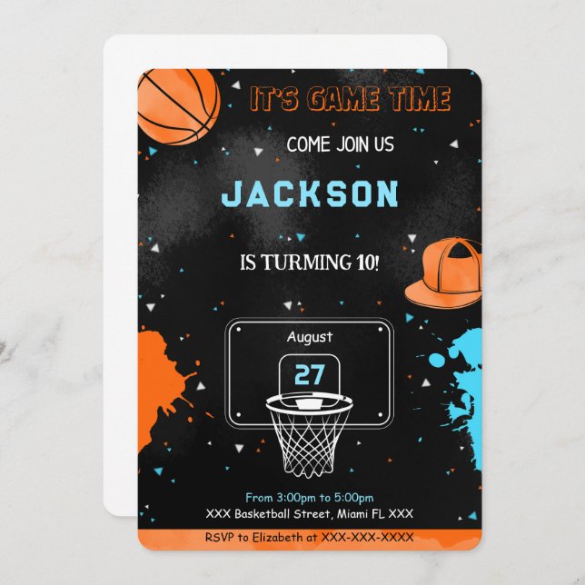 Editable Basketball Einladung zum Geburtstag (Vorne/Hinten)