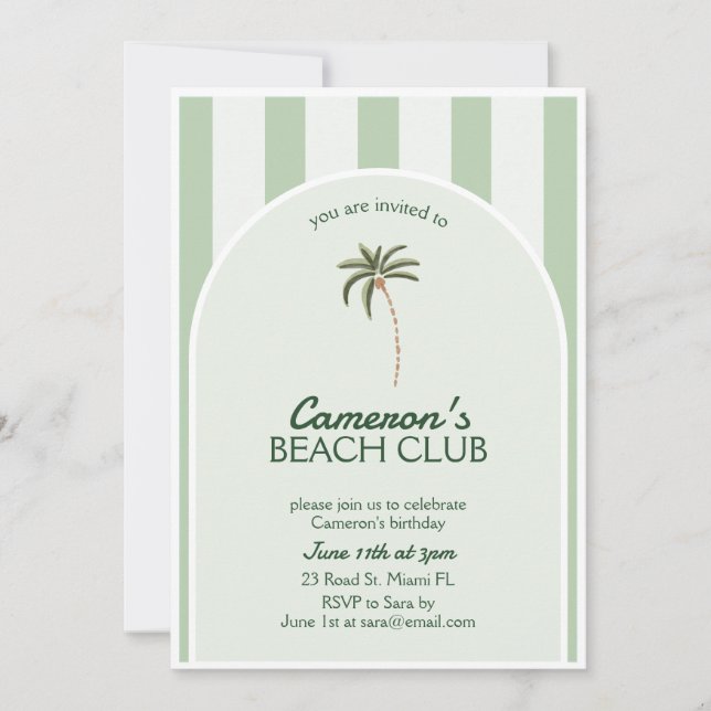 Editable Beach Club Cabana Einladung Geburtstag (Vorderseite)